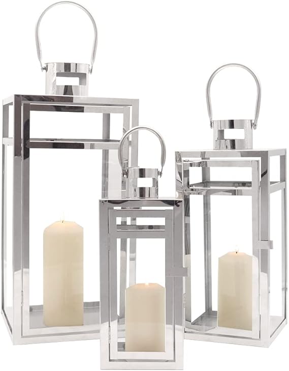 Metal Lantern Set of 3 with Glass Panels