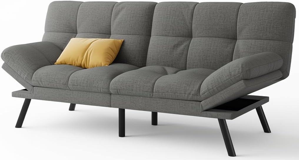 71" Futon Sofa Bed - Convertible Couch with Memory Foam