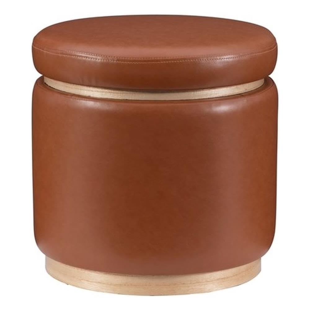 Round Storage Ottoman with Wood Trim
