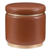 Round Storage Ottoman with Wood Trim