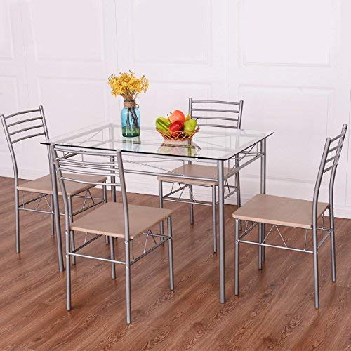 5-Piece Glass Top Dining Set with 4 Chairs