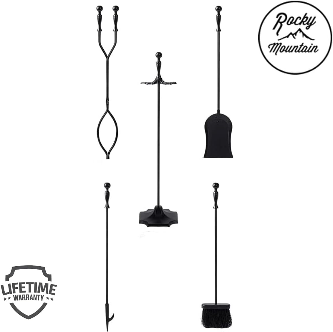 5-Piece Fireplace Tool Set with Stand - 31 Inch