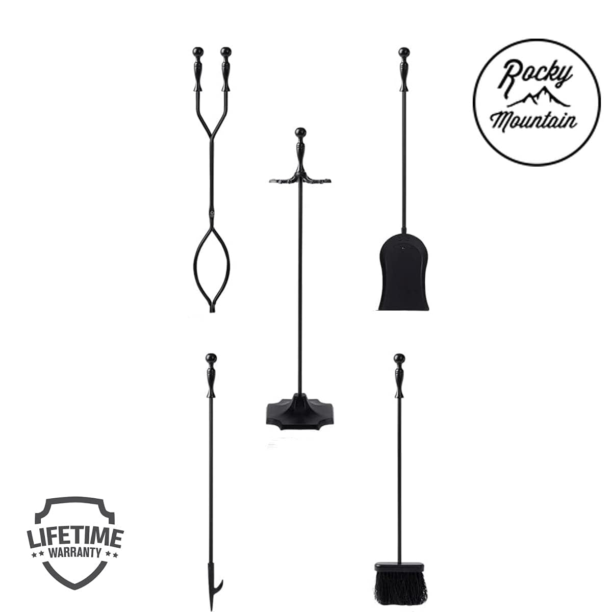 5-Piece Fireplace Tool Set with Stand - 31 Inch