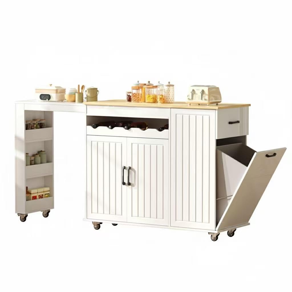 Rolling Kitchen Island with Extendable Dining Table and Storage