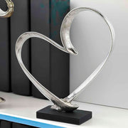 Heart Sculpture on Base - Silver Aluminum Tabletop Decor