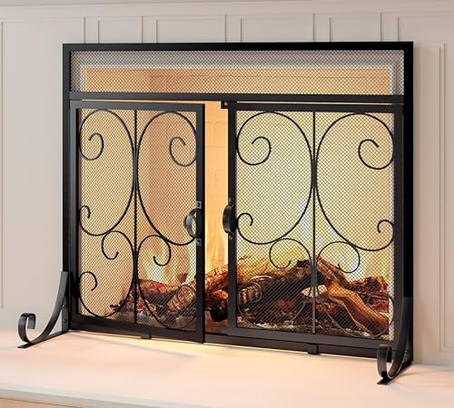 Flat Fireplace Screen with Scroll Design