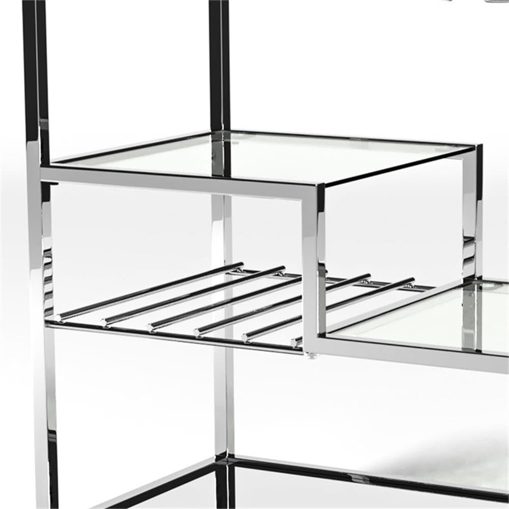 Contemporary Metal Bar Cart with Glass Shelves