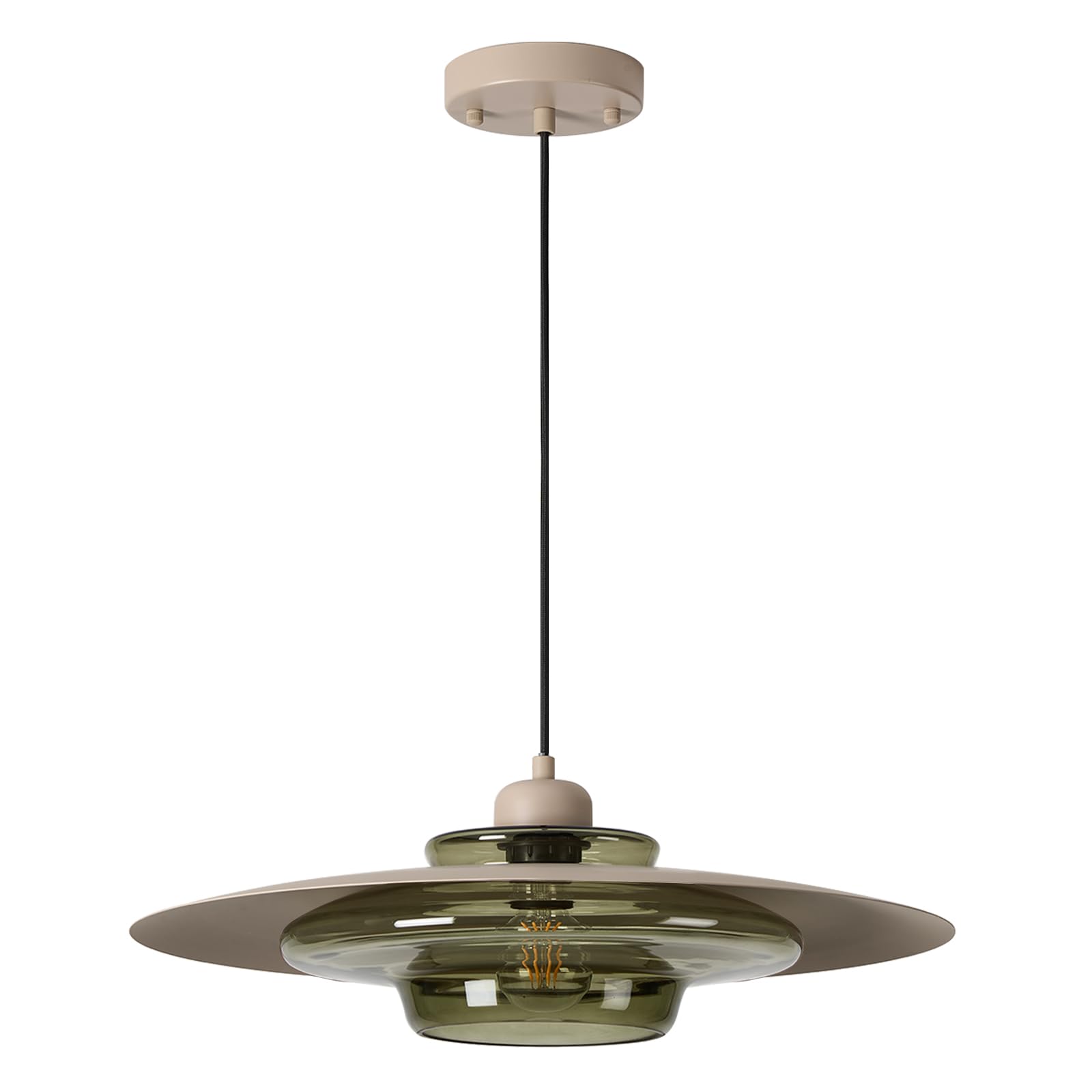 Modern Pendant Light with Olive Green Glass Shade