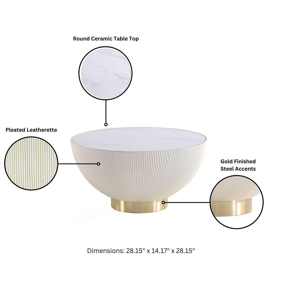 Modern Anderson Coffee Table and End Table Set - Cream Leatherette with Faux Marble Top