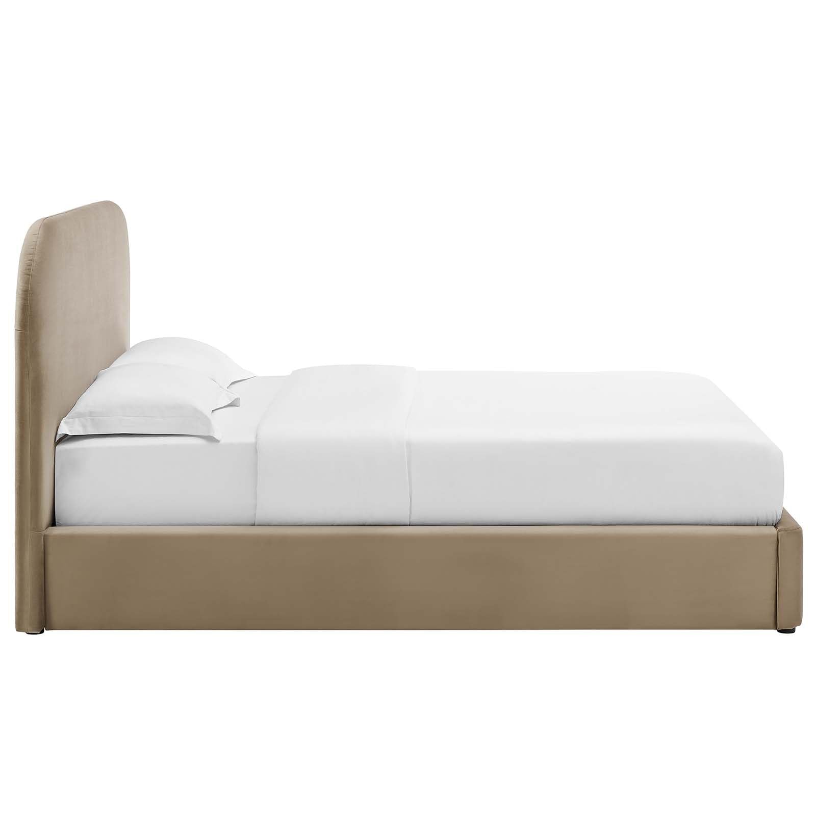 King Size Upholstered Platform Bed Frame with Curved Headboard