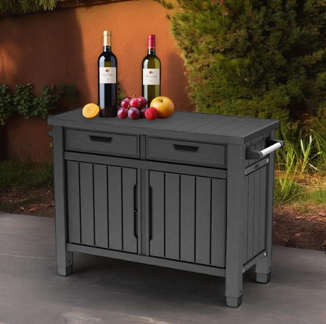 Outdoor Grill Table with Storage and Drawers - Graphite Gray