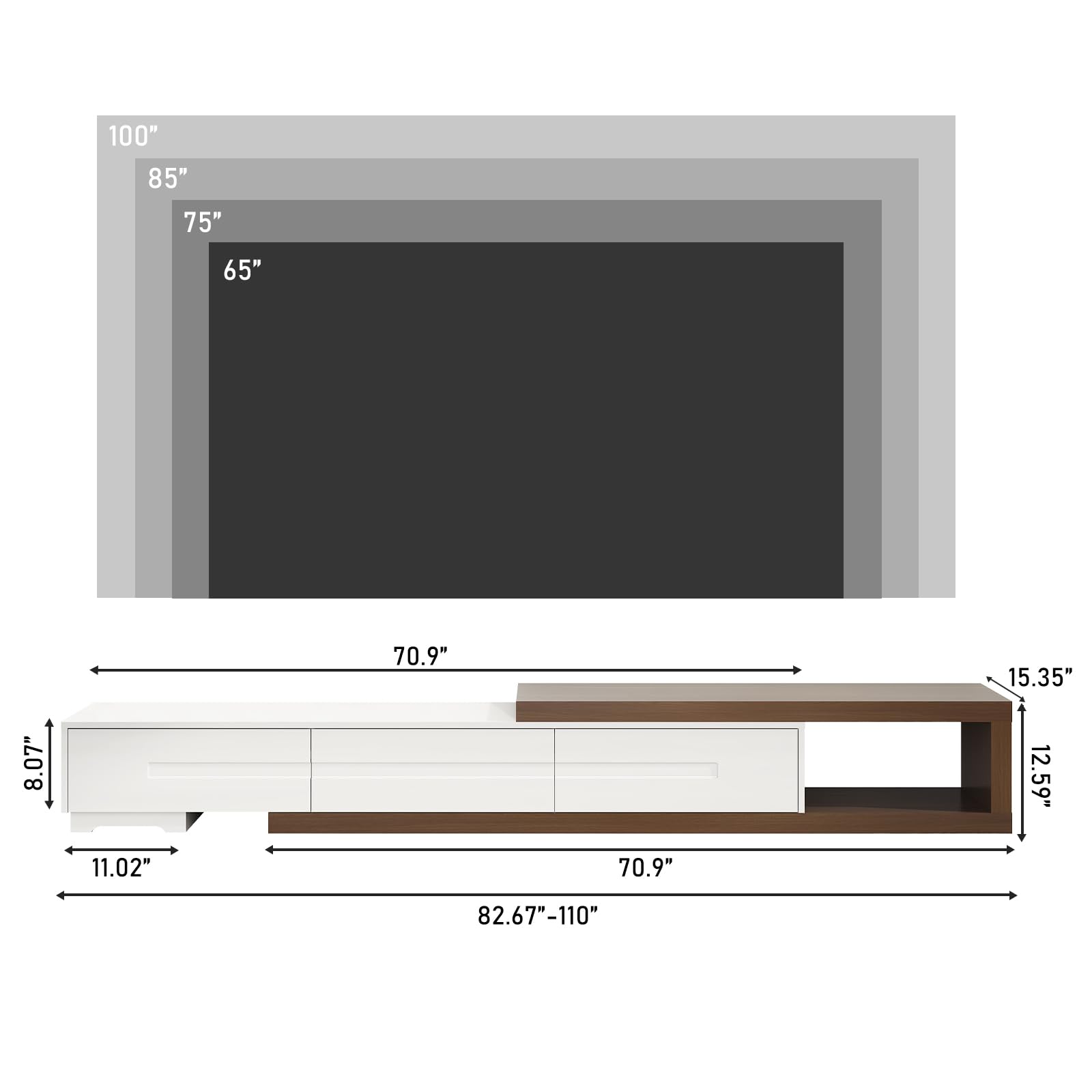 Extendable TV Stand with 3 Drawers
