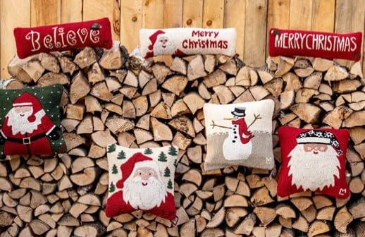 Merry Christmas Hand-Hooked Wool Throw Pillow