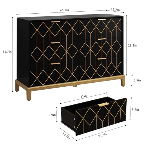48" Modern Dresser with 6 Drawers and Gold Lines