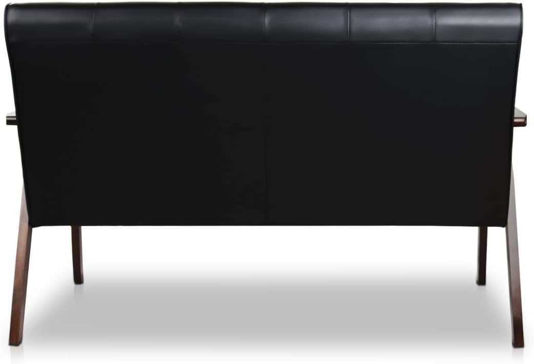 Mid-Century Modern Loveseat Sofa with Faux Leather Upholstery