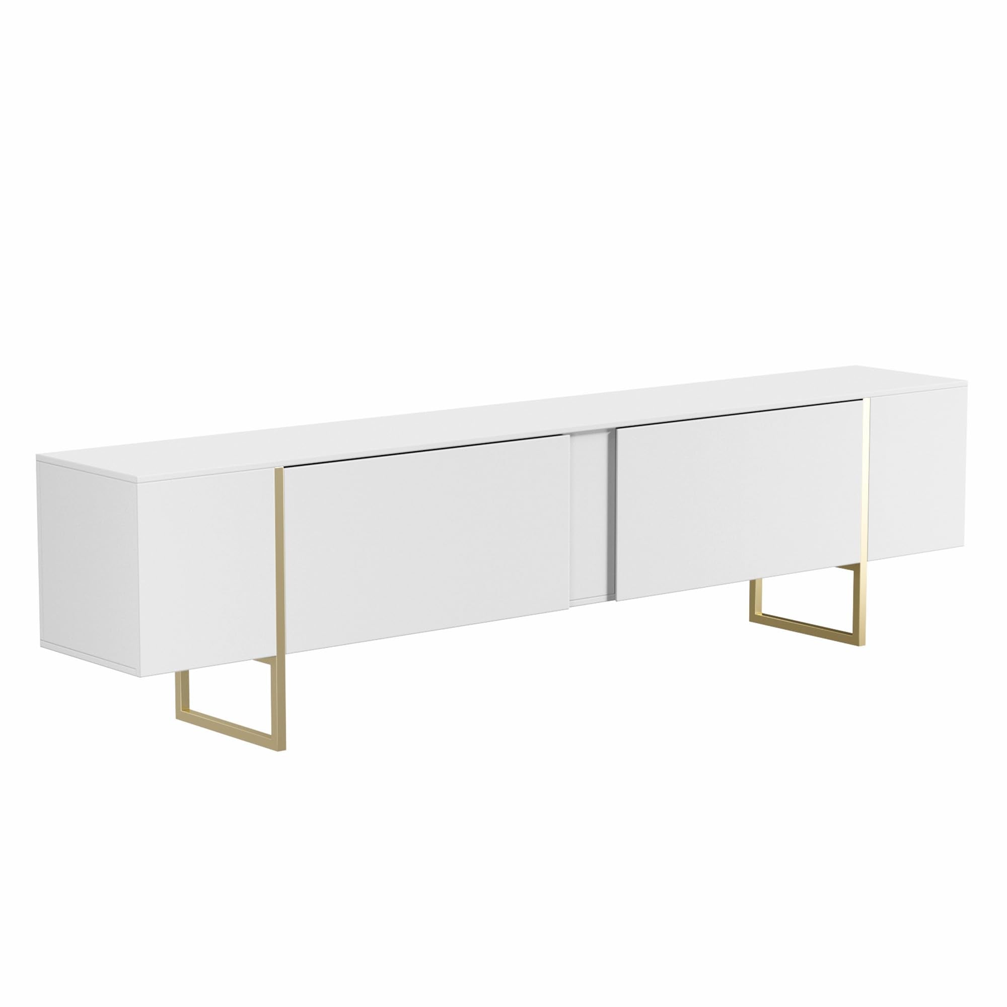 TV Stand with Gold Legs and Storage Doors
