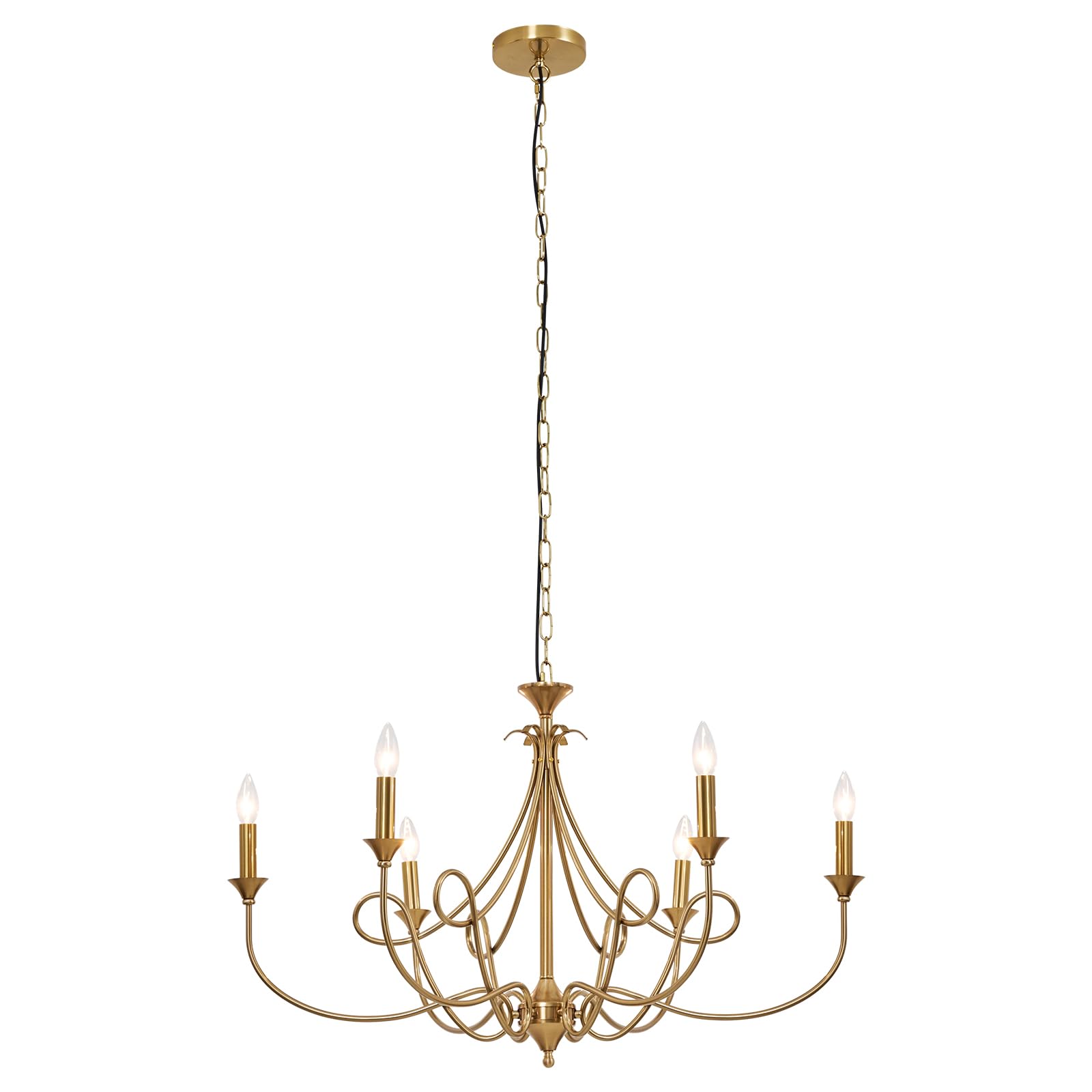 6-Light Modern Chandelier 36.6" Brass Candle Pendant