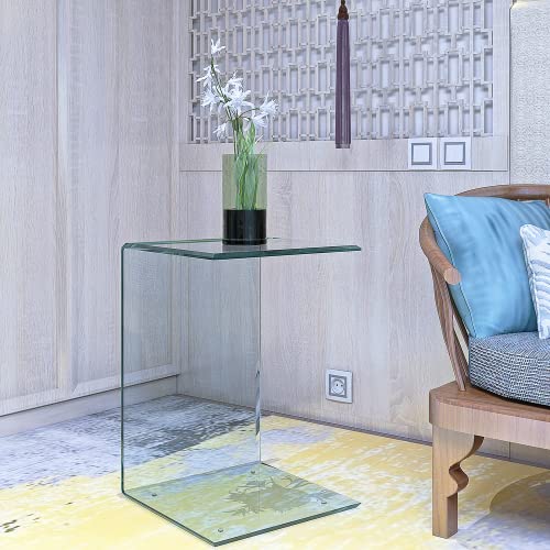 C-Shaped Glass End Table with Tempered Glass Top