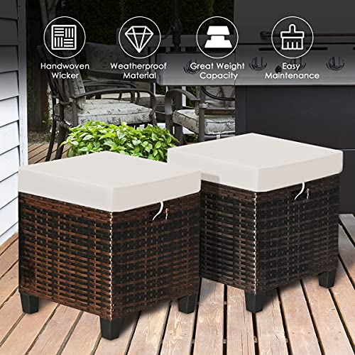 2-Piece Rattan Patio Ottoman with Removable Cushions