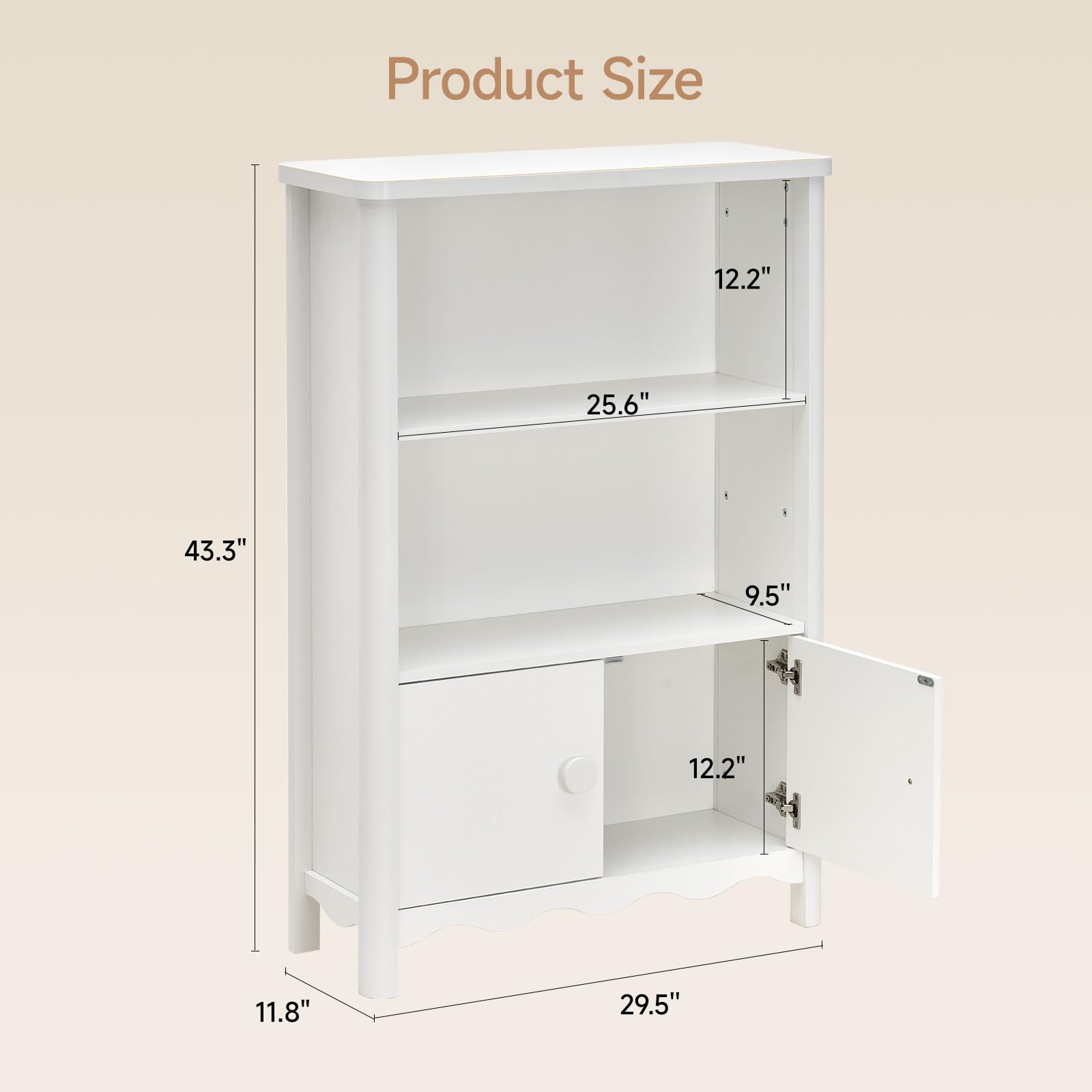 3 Tier Wood Bookcase with Door