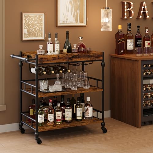 3-Tier Rolling Bar Cart with Wine Rack