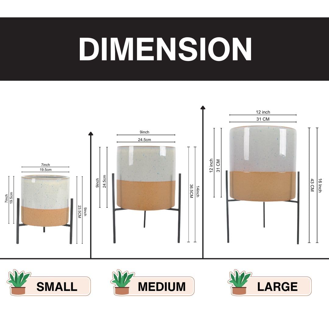 Mid-Century Modern Ceramic Planter with Stand - Large 16 Inch