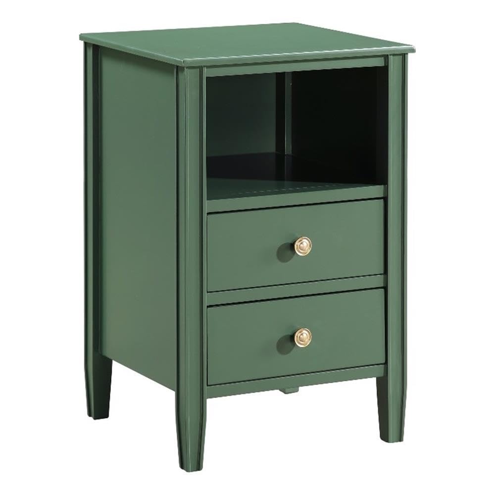 2-Drawer Vintage Green Painted Wood Storage Nightstand