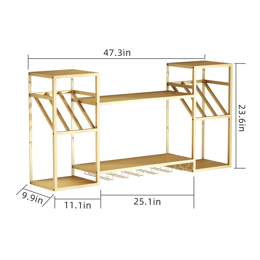 2-Tier Wall Mounted Wine Rack with Glass Holder