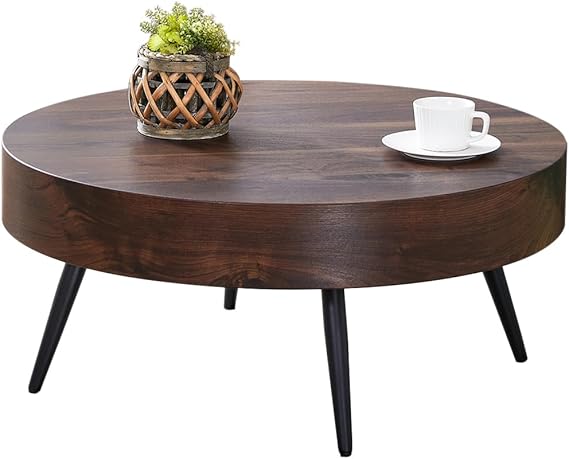 Round Wood Coffee Table with Storage