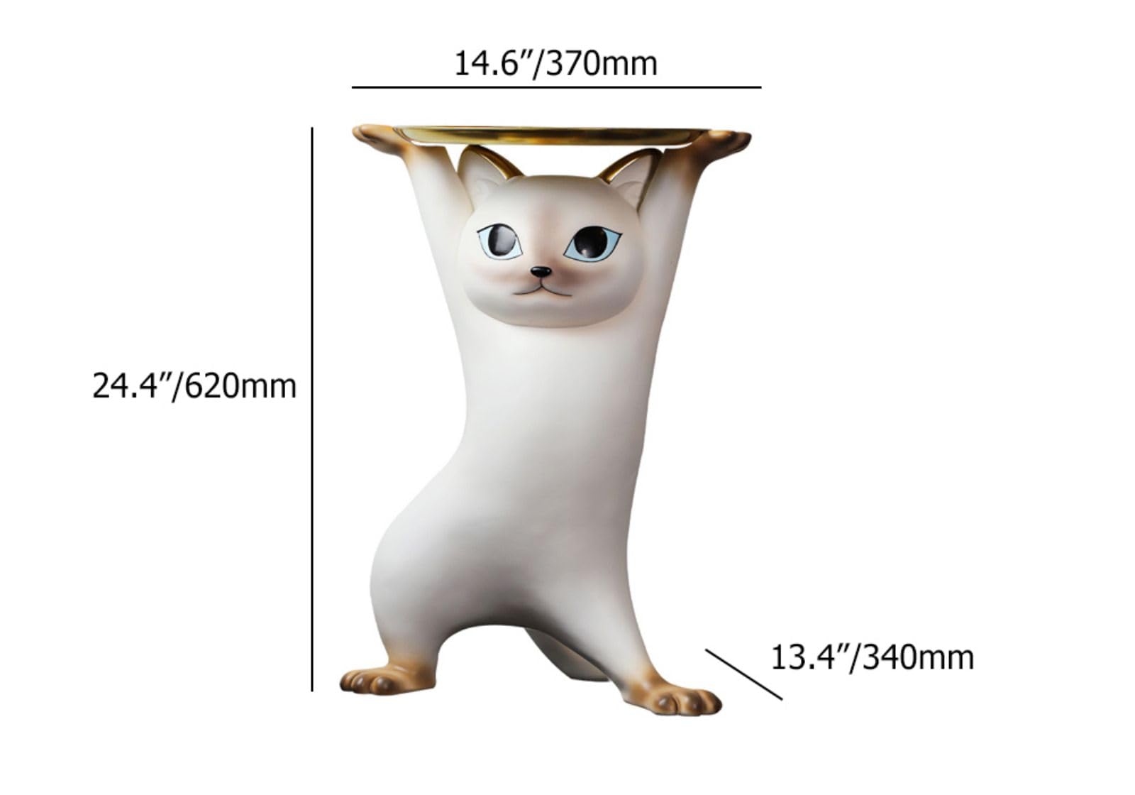 Whimsical Cat Statue Side Table with Gold Tray