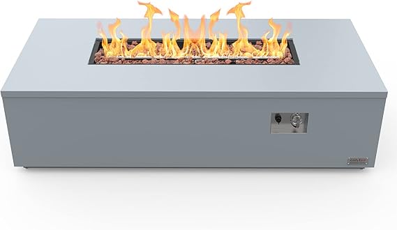 60" Propane Gas Fire Pit Table with Wooden-Visual Leg