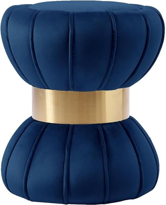 Velvet Hourglass Ottoman with Gold Stainless Steel Band