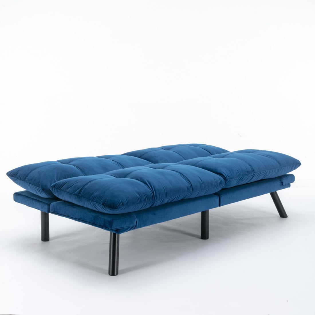 Velvet Futon Sofa Bed with Adjustable Backrest and Armrests