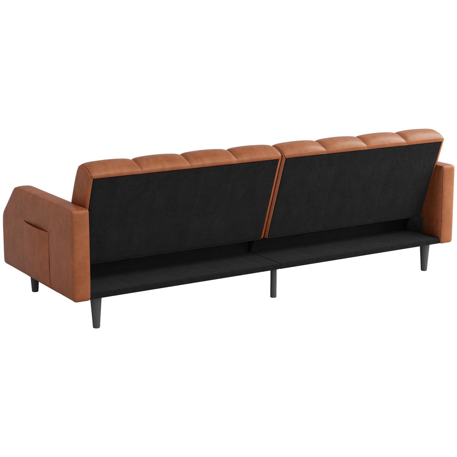 Fadware Faux Leather Couch, Convertible Futon Sofa Bed with Adjustable Backrest, Mid Century Leather Sofa Loveseat with Side Pockets& Metal Leg, Modern Leather Sleeper Sofa for Living Room Bedroom
