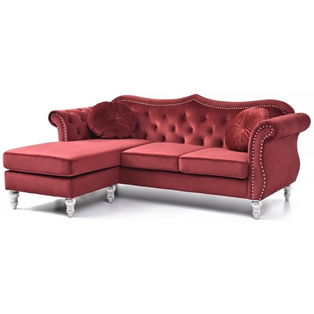 Hollywood Velvet Sofa Chaise in Burgundy