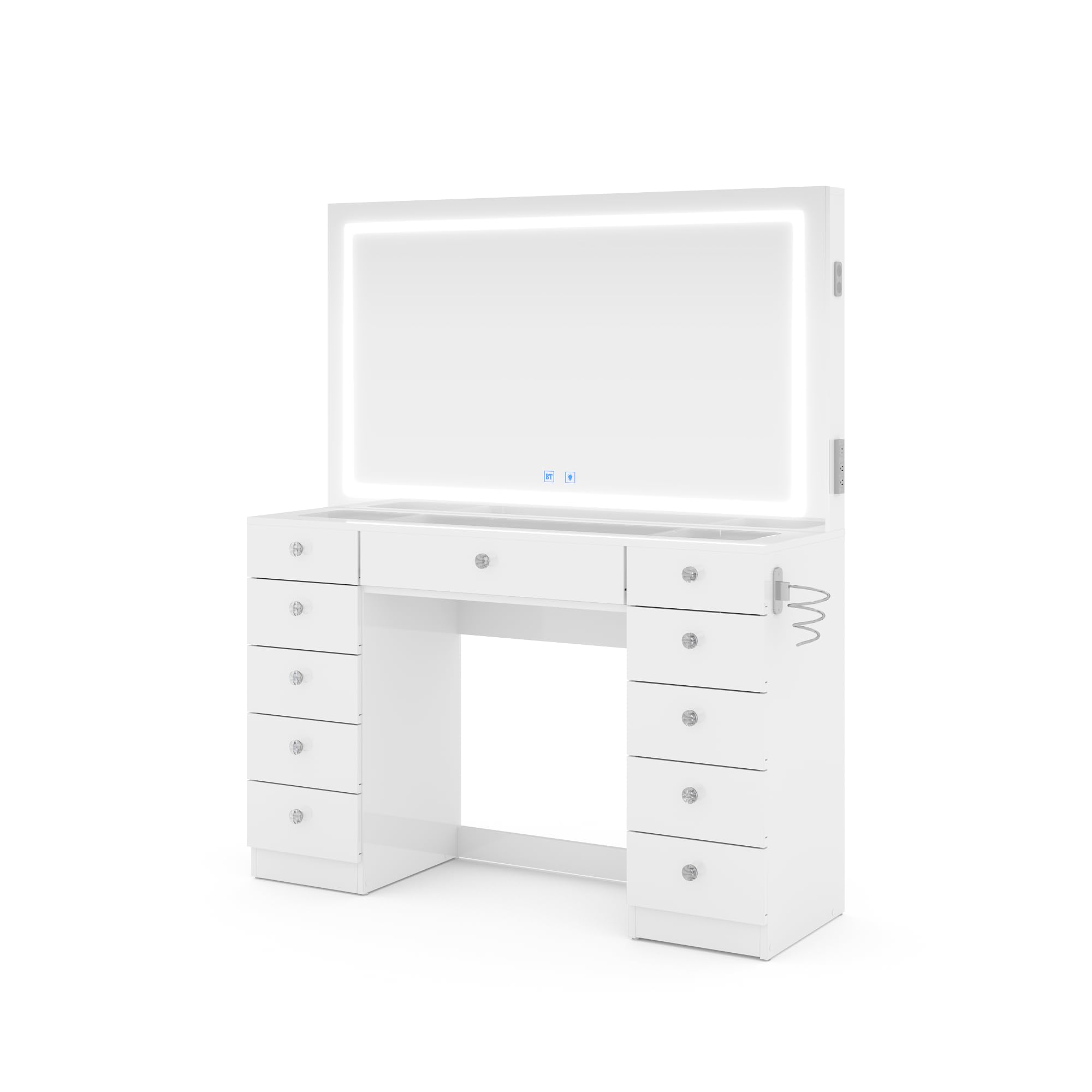Large Makeup Vanity Desk with Dimmable LED and Bluetooth Speakers