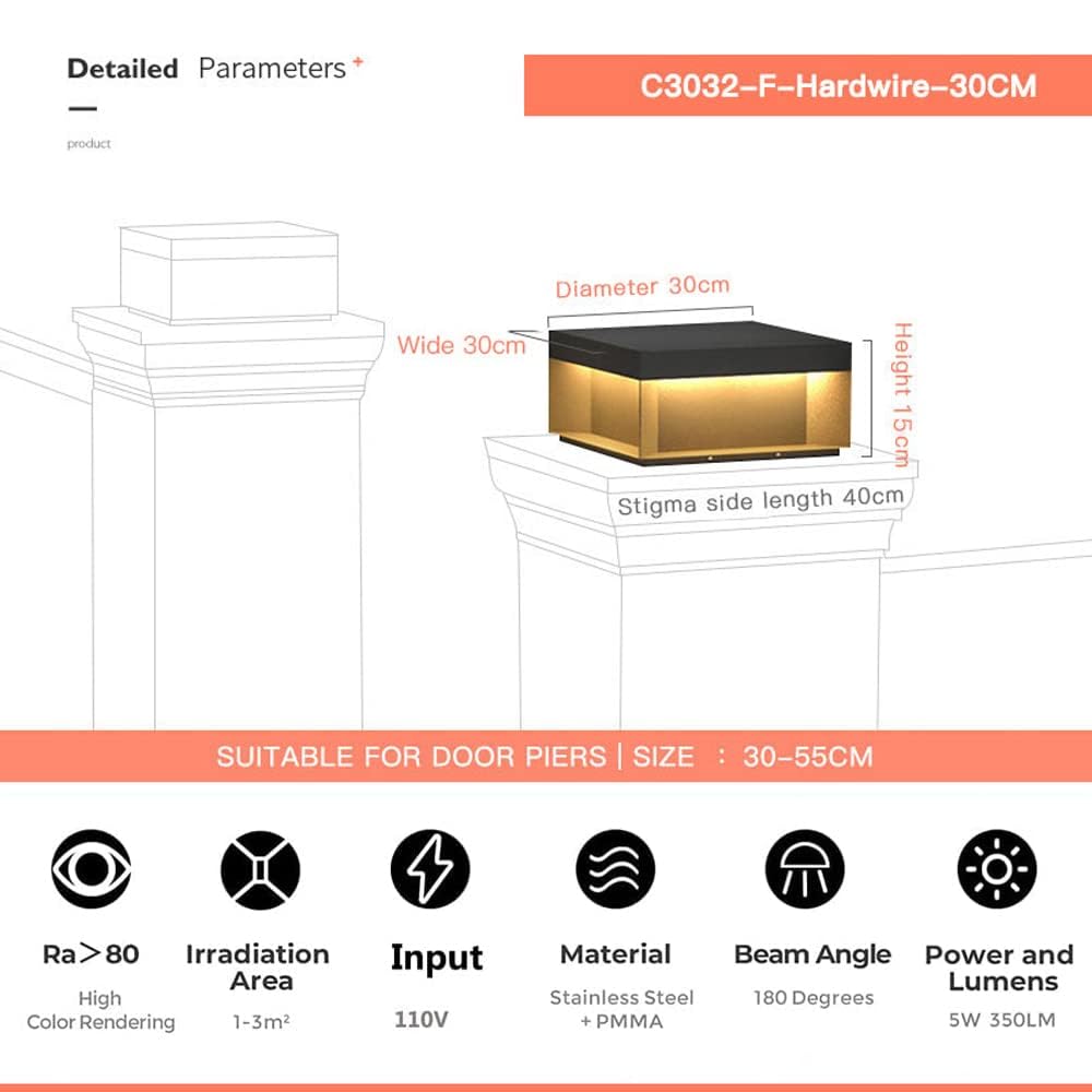 Square Outdoor Post Light - LED Pillar Lamp