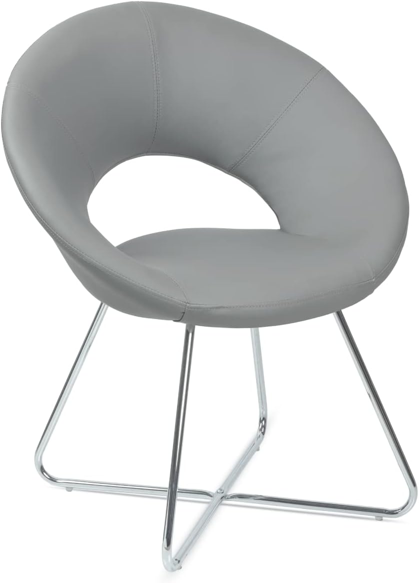 Circle Leather Accent Chair with Chrome Legs