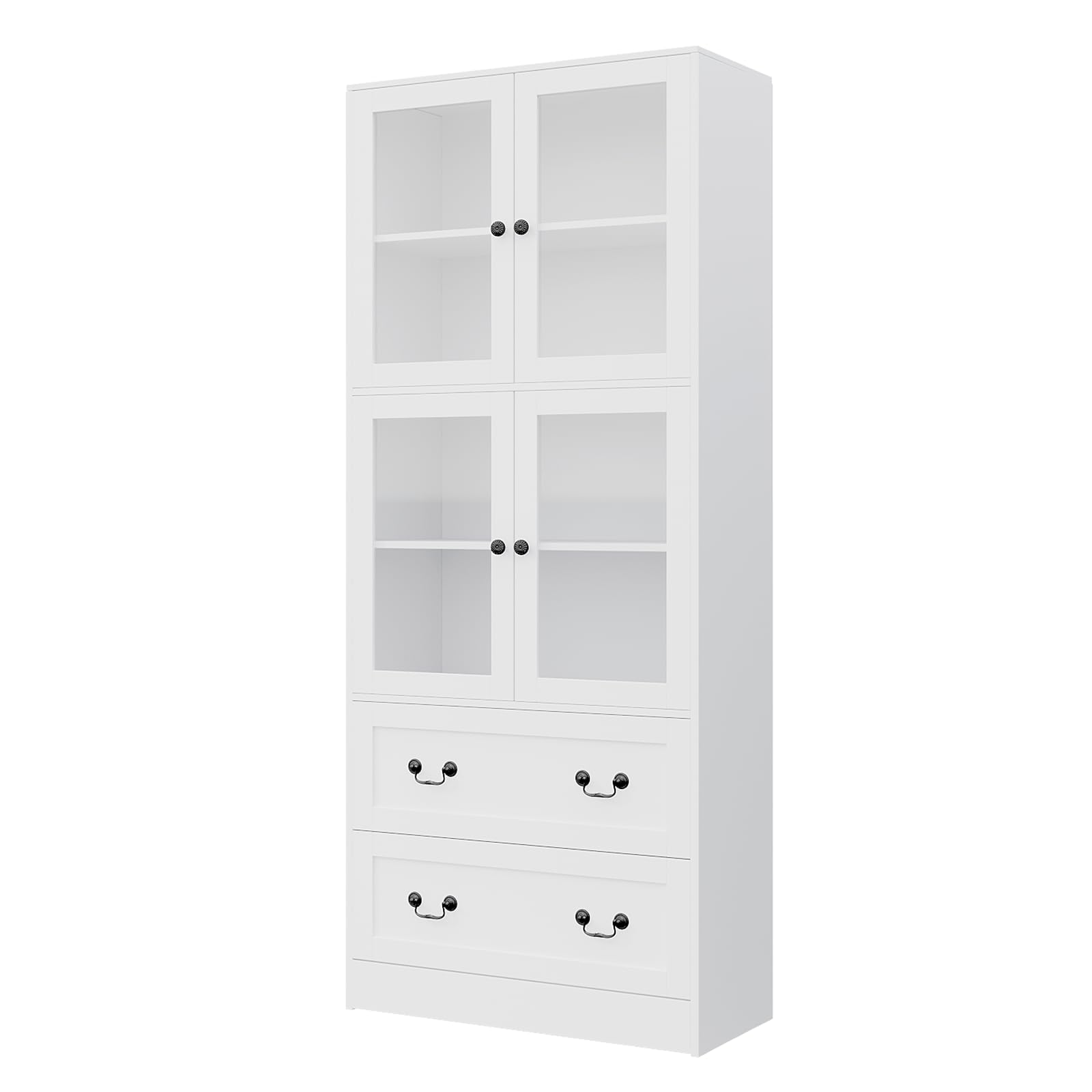 78.7" Bookcase with Glass Doors and Drawers