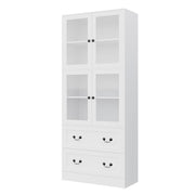 78.7" Bookcase with Glass Doors and Drawers