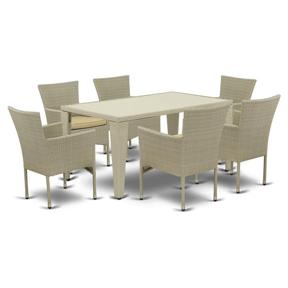 7-Piece Outdoor Wicker Patio Dining Set with Glass Top