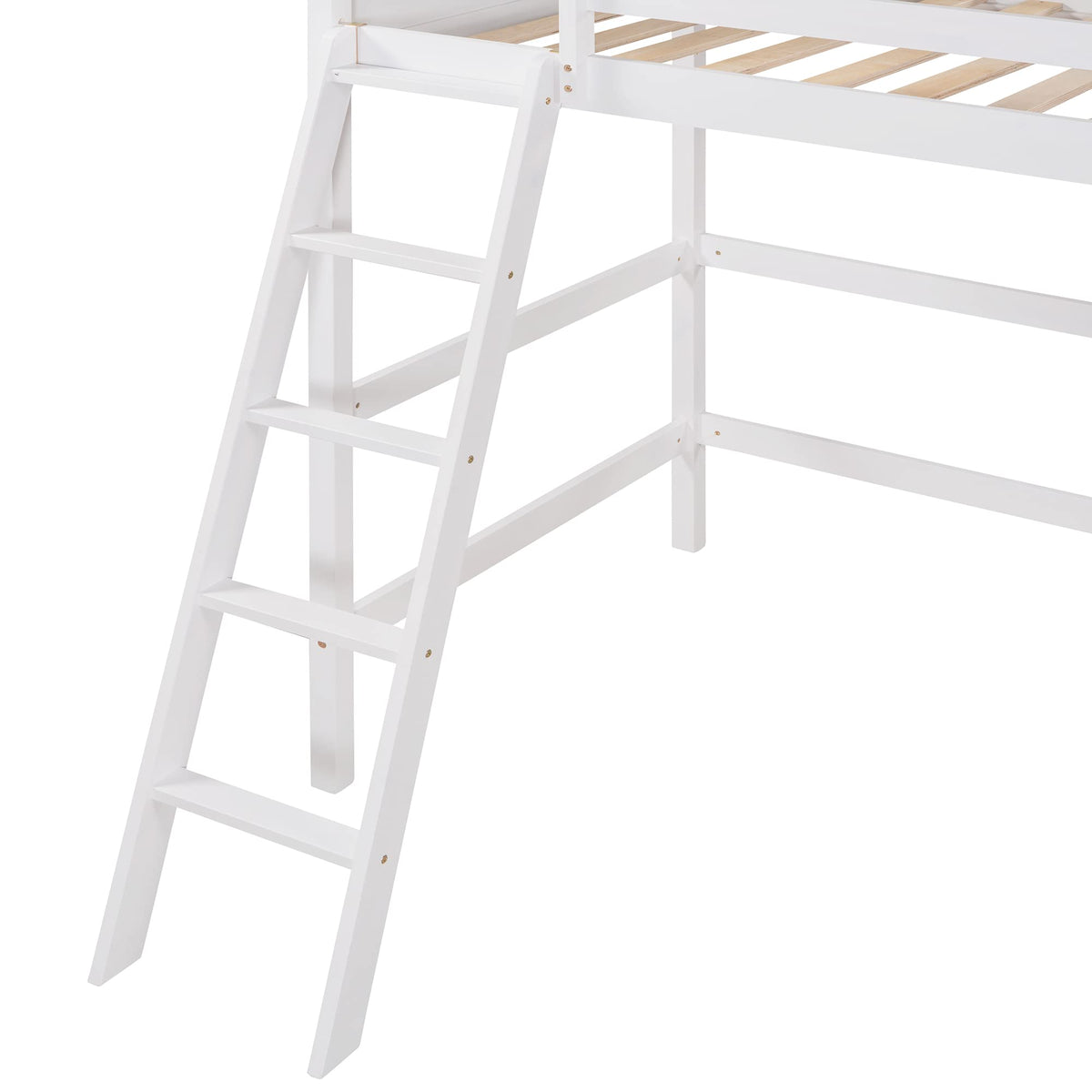 Twin Loft Bed with Ladder - White Wood Kids Bunk Bed