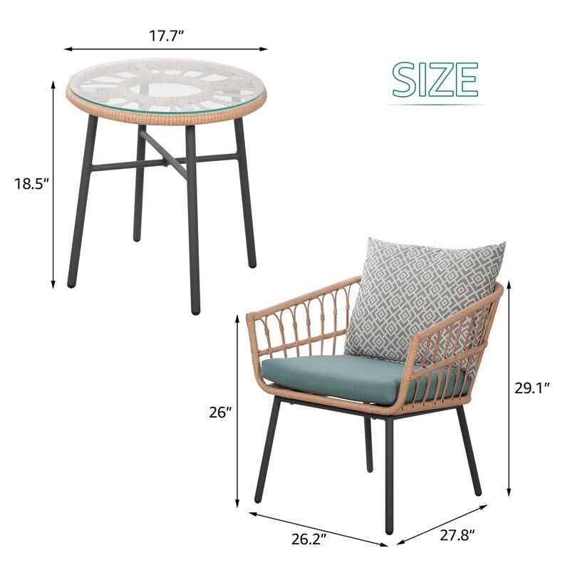 3 Piece Patio Bistro Set with Tempered Glass Table