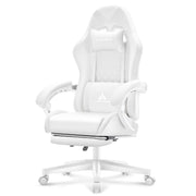 White Ergonomic Gaming Chair with Massage Lumbar and Footrest