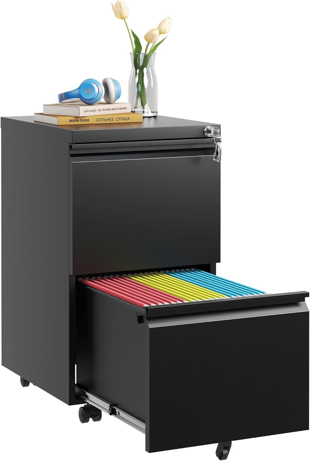 3-Drawer Mobile File Cabinet with Lock