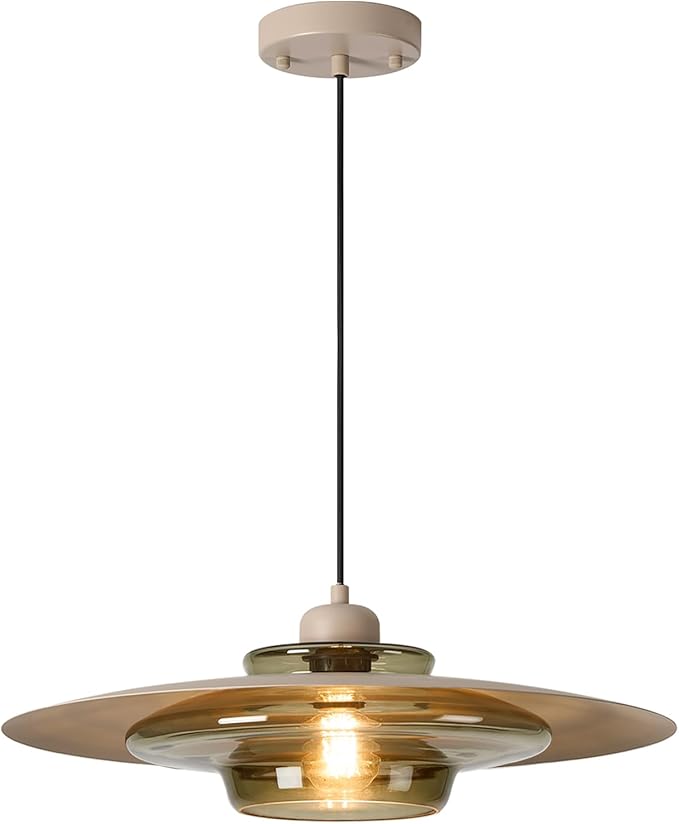 Modern Pendant Light with Olive Green Glass Shade