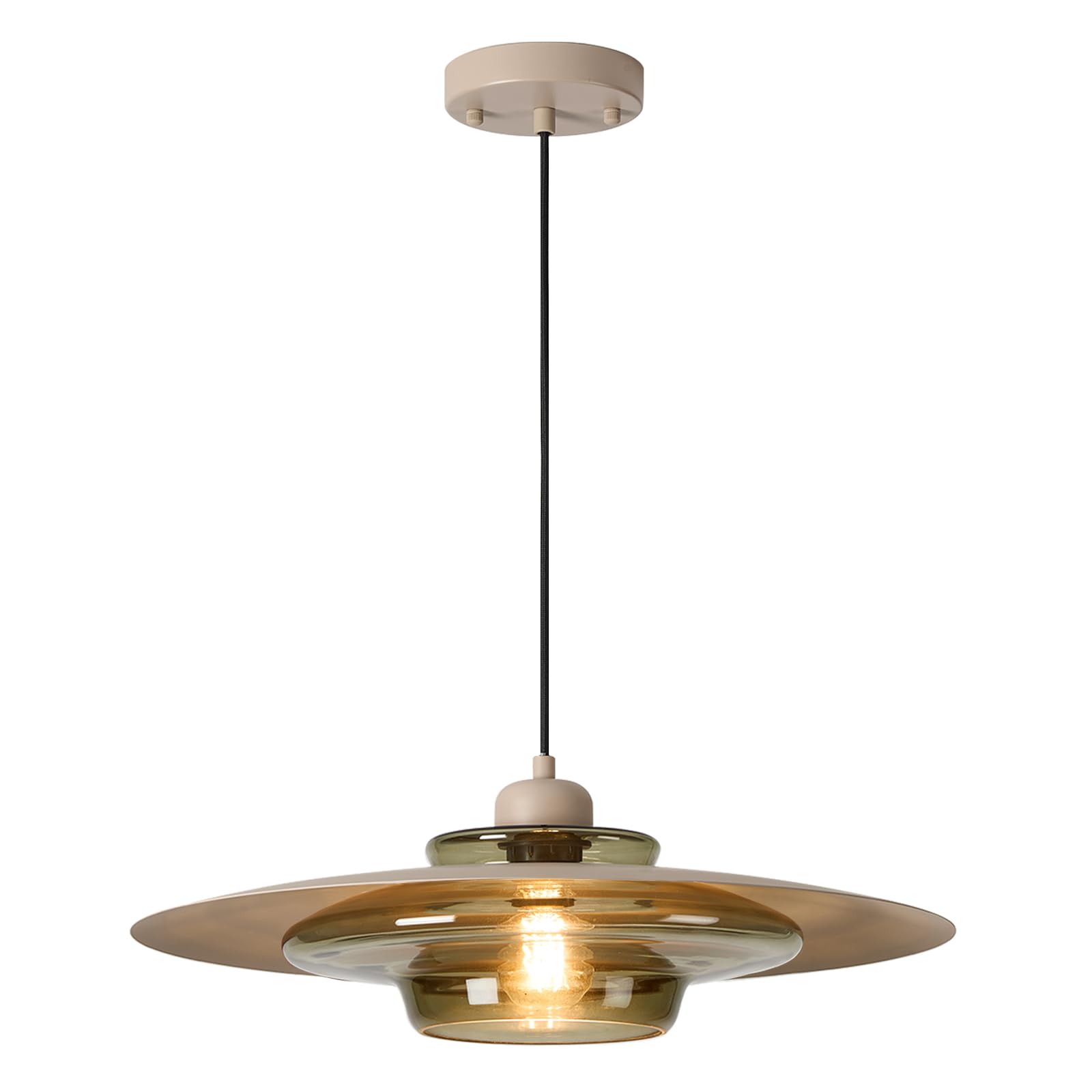 Modern Pendant Light with Olive Green Glass Shade