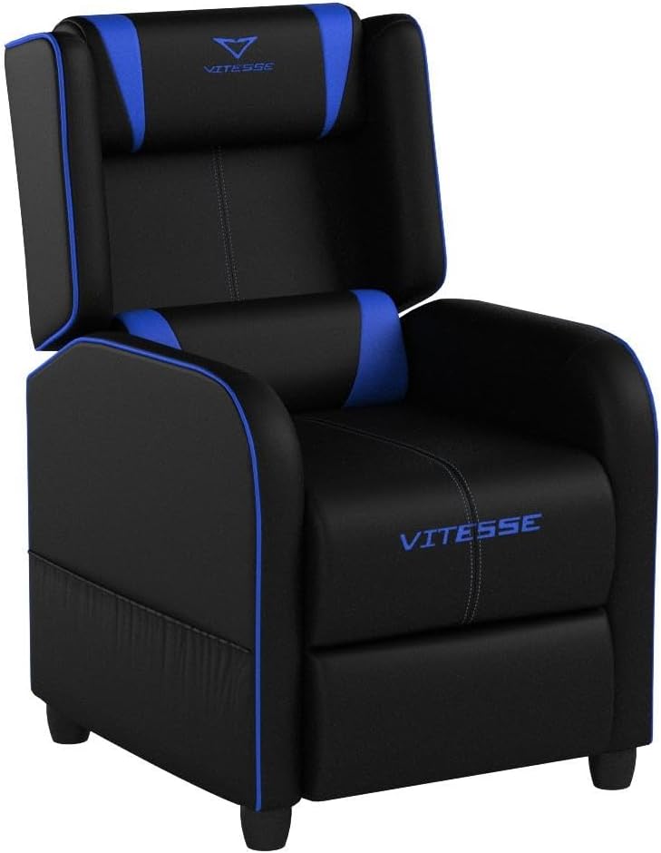 Gaming Recliner Chair Racing Style PU Leather Blue