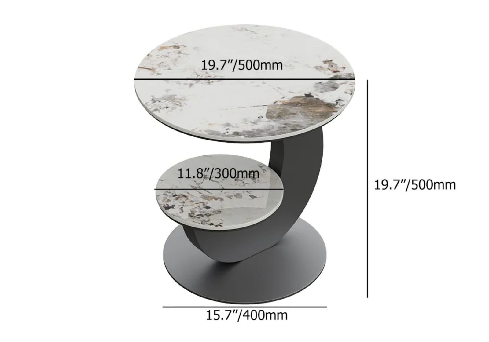 Modern Round End Table Faux Marble 2-Tier with Storage Shelf