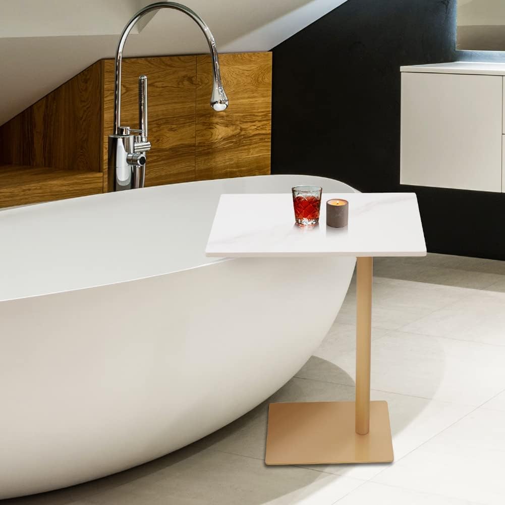 C Shaped End Table with Marble Top